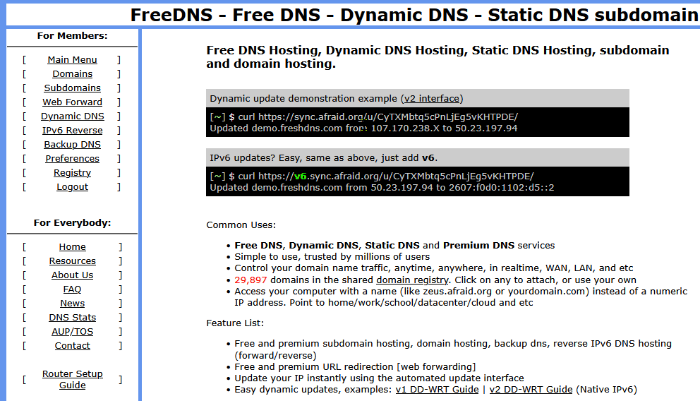 Escolhendo subdomínio no Afraid.org